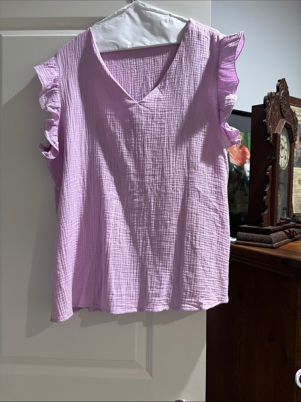 V-Neck Ruffle Sleeve Camisole in Light Lavender